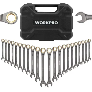 WORKPRO 22-Piece Regular/Flex-Head Ratcheting Wrench Set with Organizer Box, 72 Teeth, Metric 6-18mm & SAE 1/4-3/4″