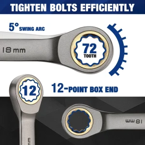 WORKPRO 22-Piece Regular/Flex-Head Ratcheting Wrench Set with Organizer Box, 72 Teeth, Metric 6-18mm - view 3