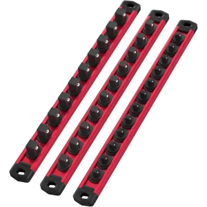 WORKPRO 3 Pcs Aluminum Alloy Magnetic Socket Organizer Set, Heavy Duty Socket Holder 1/4-Inch x 12 Clips, 3/8-Inch x ...