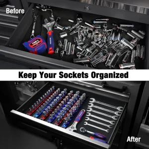 WORKPRO 3 Pcs Aluminum Alloy Magnetic Socket Organizer Set, Heavy Duty Socket Holder 1/4-Inch x 12 C - view 2