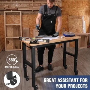 WORKPRO 48″X22″ Adjustable Heavy-Duty Rubber Wood Top Workbench with Casters and Power Outlets, 1000 - view 4