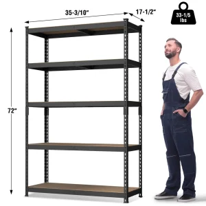 WORKPRO Adjustable 5-Tier Steel Shelving Unit, 35-3/10”W x 17-1/2”D x 72”H, Heavy Duty Shelf with MD - view 2