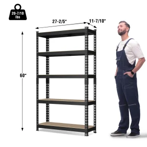 WORKPRO 5-Tier Adjustable Steel Shelving, 27-2/5”W x 11-7/10”D x 60”H, Heavy Duty Shelf with MDF Boa - view 2