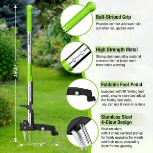 WORKPRO Heavy Duty Root Remover Tool, Stand Up Garden Weed Puller Tool with Ergonomic 39″ Long Handl - view 2
