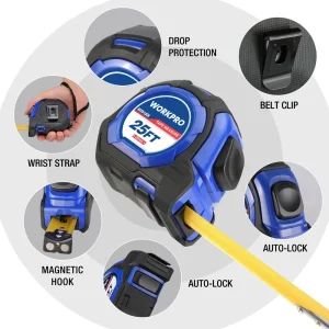 WORKPRO 25 FT Auto-Lock Tape Measure, 1/8 Fractions, 1/32 Double Shot Accuracy Measuring Tape for En - view 2