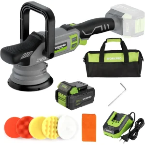 WORKPRO 20V Cordless & Brushless Dual Action Buffer Polisher Kit with 4.0Ah Battery, 7 Variable Speed Up to 5000RPM