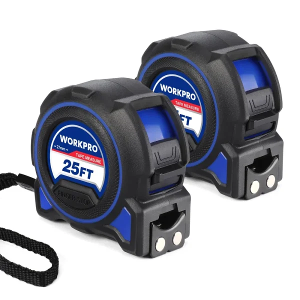 WORKPRO 2 Pcs 25FT Retractable Heavy Duty Tape Measure, Double Retract Long Stand Accuracy 1/32, with Magnetic Hook, ...