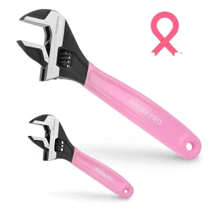 WORKPRO 2-piece Pink Adjustable Wrench Set, 6-Inch & 10-Inch, Wide Jaw Black Oxide Wrench, Metric & SAE Scales, Cr-V ...