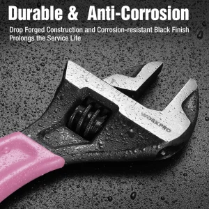 WORKPRO 2-piece Pink Adjustable Wrench Set, 6-Inch & 10-Inch, Wide Jaw Black Oxide Wrench, Metric &  - view 2