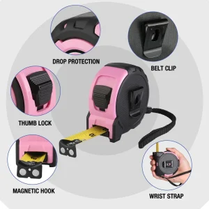 WORKPRO 25FT Pink Magnetic Hook Measuring Tape, 1/32″ Accuracy with Retractable Nylon Coating & Belt - view 2