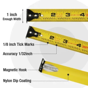 WORKPRO 25FT Pink Magnetic Hook Measuring Tape, 1/32″ Accuracy with Retractable Nylon Coating & Belt - view 4