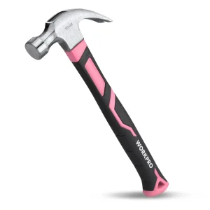WORKPRO 16 oz Claw Hammer with Fiberglass Handle & Forged Hardened Steel Head – Pink Ribbon