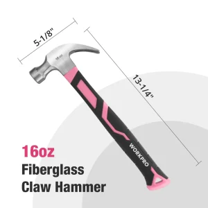 WORKPRO 16 oz Claw Hammer with Fiberglass Handle & Forged Hardened Steel Head – Pink Ribbon - view 2