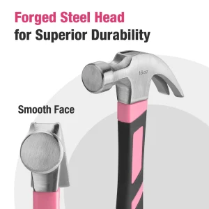 WORKPRO 16 oz Claw Hammer with Fiberglass Handle & Forged Hardened Steel Head – Pink Ribbon - view 4