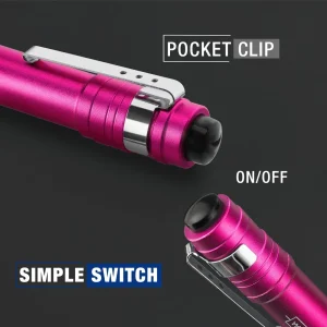 WORKPRO Pink LED Aluminum Pen Light, Pocket Flashlight with Clip, 8AAA Batteries Include (4-Pack) – Pink Ribbon - view 4