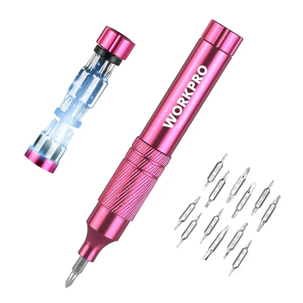 WORKPRO 24-in-1 Precision Screwdriver Sets, 24 pcs Tough S2 Steel Small Screwdriver Bits – Pink Ribbon