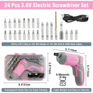 WORKPRO 3.6V Pink Cordless Electric Rechargeable Eccentric Power Screwdriver Kit with 24 Pcs Bits &  - view 2