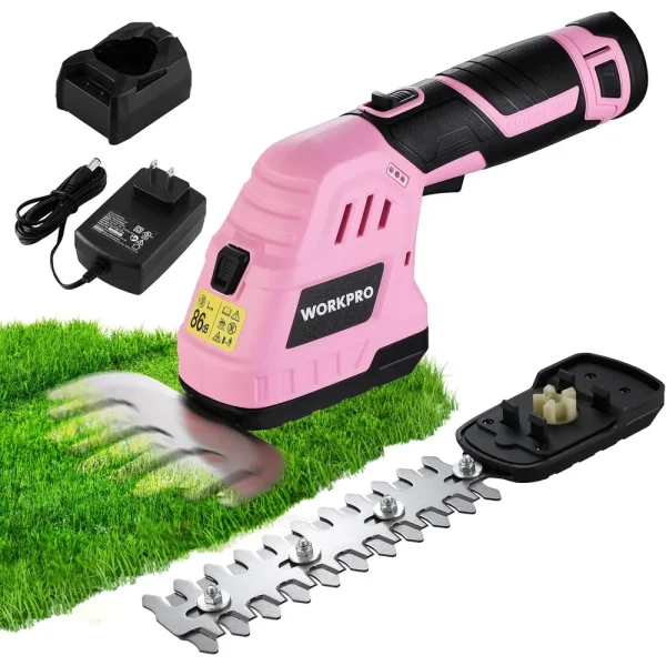 WORKPRO 12V Cordless 2 in 1 Handheld Cordless Grass Shear & Shrubbery Trimmer with 2.0Ah Rechargeable Lithium-Ion Bat...