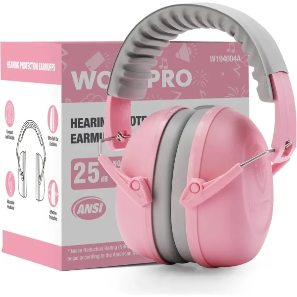 WORKPRO Safety Ear Muffs, NRR 25 dB, Noise Cancelling Headphones for Kids-Pink Ribbon
