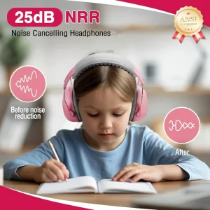 WORKPRO Safety Ear Muffs, NRR 25 dB, Noise Cancelling Headphones for Kids-Pink Ribbon - view 2