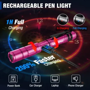 WORKPRO 2 Pack Mini EDC Rechargeable Pen Light with Clip, Memory Function and 2 x USB C Cable Includ - view 4