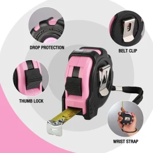 WORKPRO 16FT Pink Tape Measure with Thumb Lock and Belt Clip, Inch/Metric, Accuracy 1/32, 1mm - view 3