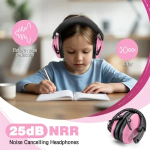 WORKPRO Kids Noise Cancelling Ear Protection Safety Earmuffs Set – Pink Ribbon - view 2