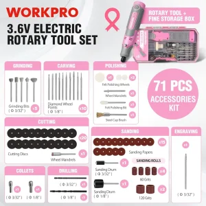 WORKPRO 3.6V Pink Electric Cordless Rotary Tool Set – Pink Ribbon - view 2