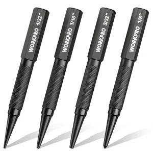 WORKPRO 4-Piece Nail Punch and Center Punch Set, 1/32″, 1/16″, 3/32″ Nail Setter & 1/32″ Center Punch Tool