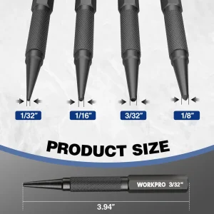 WORKPRO 4-Piece Nail Punch and Center Punch Set, 1/32″, 1/16″, 3/32″ Nail Setter & 1/32″ Center Punch Tool - view 2