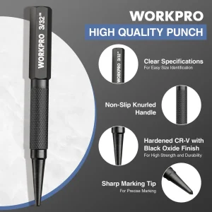 WORKPRO 4-Piece Nail Punch and Center Punch Set, 1/32″, 1/16″, 3/32″ Nail Setter & 1/32″ Center Punch Tool - view 3