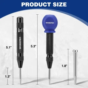 WORKPRO 2PCS Metal Automatic Adjustable Spring Loaded Center Punch with an Extra Replacement Tip - view 2