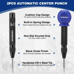 WORKPRO 2PCS Metal Automatic Adjustable Spring Loaded Center Punch with an Extra Replacement Tip - view 4