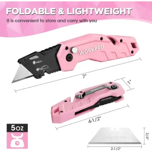 WORKPRO Folding Utility Knife with 10 Extra Blades – Pink Ribbon - view 2