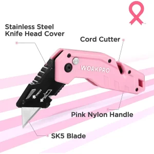 WORKPRO Folding Utility Knife with 10 Extra Blades – Pink Ribbon - view 4