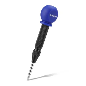 WORKPRO 5″ Automatic Center Punch for Metal, Adjustable Spring Loaded Center Punch with Cushion Cap