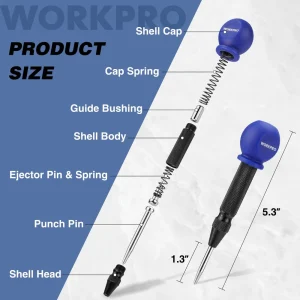 WORKPRO 5″ Automatic Center Punch for Metal, Adjustable Spring Loaded Center Punch with Cushion Cap - view 2