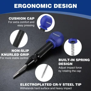 WORKPRO 5″ Automatic Center Punch for Metal, Adjustable Spring Loaded Center Punch with Cushion Cap - view 3