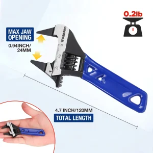 WORKPRO 4-Inch Adjustable Wrench, Wide Jaw Opening, Cr-V Steel, Metric/SAE - view 2