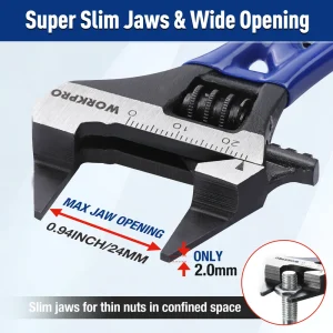 WORKPRO 4-Inch Adjustable Wrench, Wide Jaw Opening, Cr-V Steel, Metric/SAE - view 3
