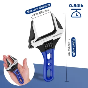 WORKPRO 6-Inch Stubby Adjustable Wrench, 1.5-Inch Extra Wide Jaw Opening Wrench, Metric/SAE Scales - view 2