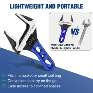 WORKPRO 6-Inch Stubby Adjustable Wrench, 1.5-Inch Extra Wide Jaw Opening Wrench, Metric/SAE Scales - view 3
