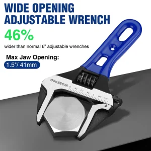 WORKPRO 6-Inch Stubby Adjustable Wrench, 1.5-Inch Extra Wide Jaw Opening Wrench, Metric/SAE Scales - view 4