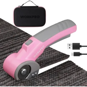 WORKPRO 4V Cordless Electric Scissors/Rotary Cutter with Storage Case – Pink Ribbon
