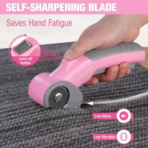 WORKPRO 4V Cordless Electric Scissors/Rotary Cutter with Storage Case – Pink Ribbon - view 2