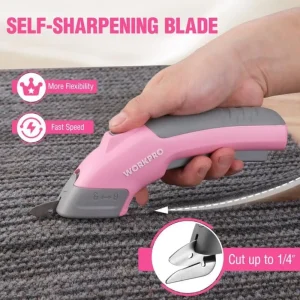 WORKPRO 4V Rechargeable Cordless Electric Scissors With Storage Case & 2 blades – Pink Ribbon - view 3