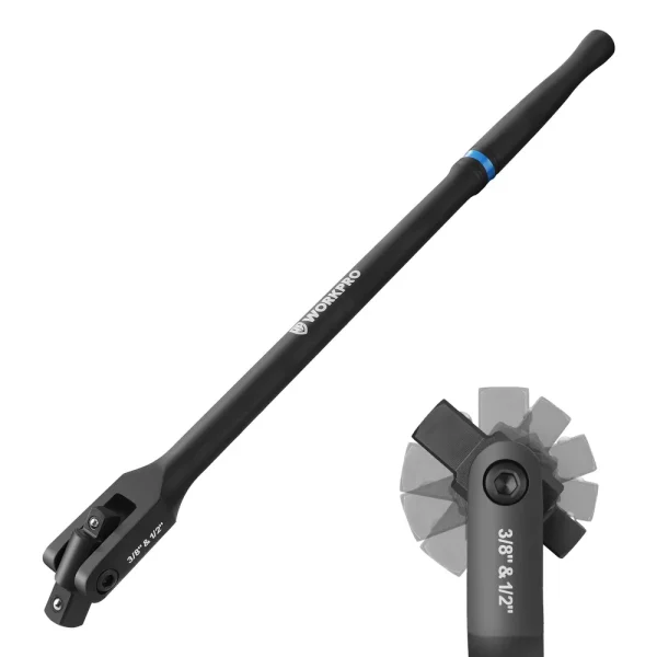 WORKPRO 16-inch Dual Drive Breaker Bar with 360° Rotatable Head, 3/8″ & 1/2″ Drive