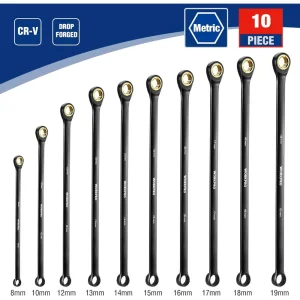 WORKPRO 10 Pcs Extra Long Box End and Anti-slip Ratcheting Wrench Set with Rolling Pouch, Metric 8-1 - view 2