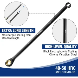 WORKPRO 10 Pcs Extra Long Box End and Anti-slip Ratcheting Wrench Set with Rolling Pouch, Metric 8-1 - view 3