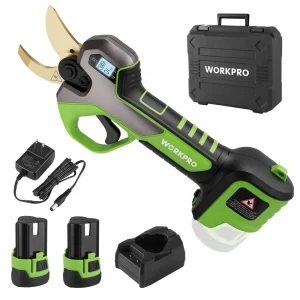 WORKPRO 12V Cordless Electric Pruning Shears with 2 Pack Rechargeable Battery and Fast Charger, 1.2 Inch Cutting Diam...
